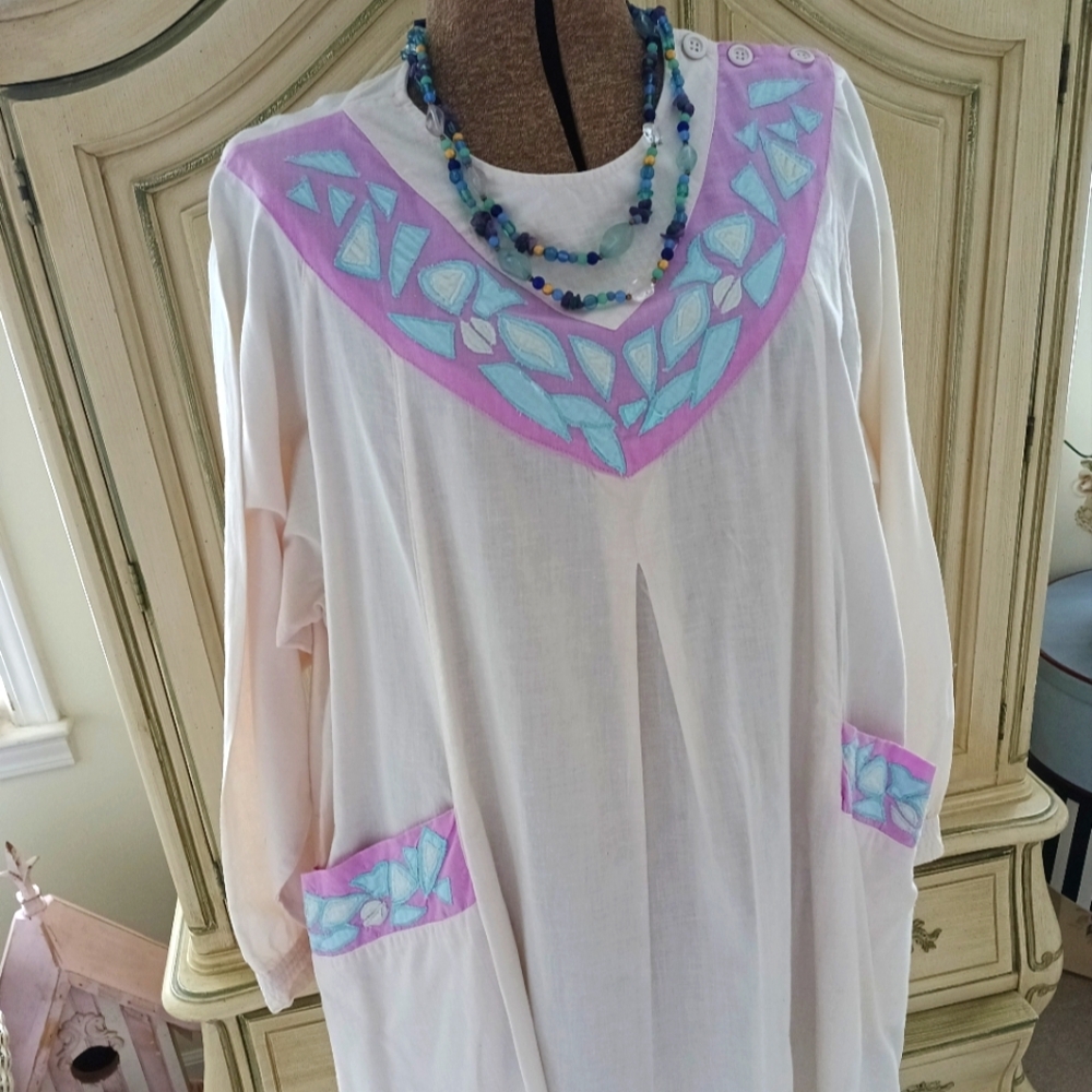 VINTAGE, "DESIREE" COTTON BOHO BEACH COVER UP/ LOUNGEWEAR!